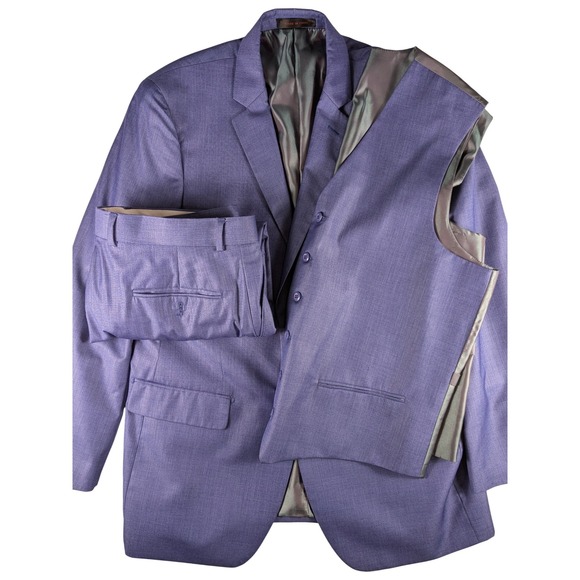 Vitali Mens Blue 3 Piece Suit Blazer 42R Vest Pants 36x29 Set Formal Occasion - Picture 1 of 16